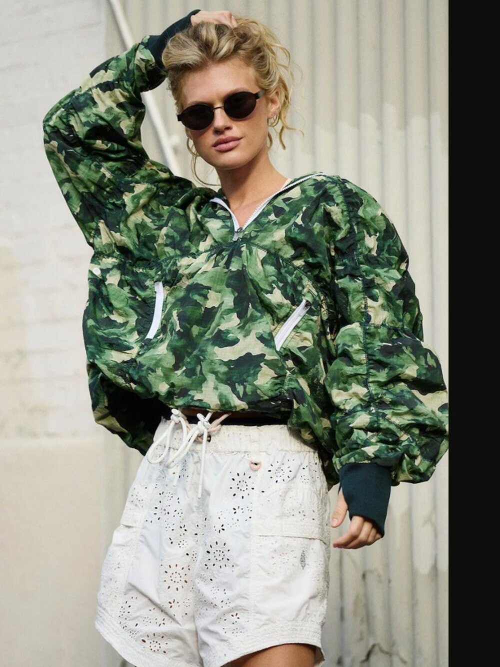 FP Movement Women Green Camo Happy Camper Printed Anorak Jacket Size S NWT 198$